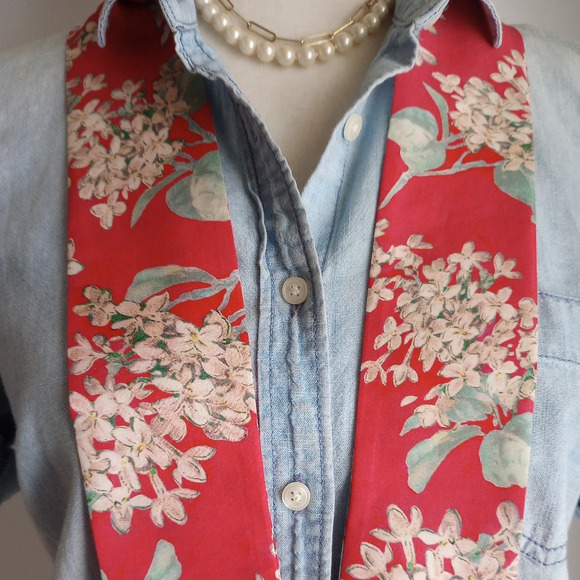 Liberty Art Fabric Skinny Scarf Archive Lilac Red Lilacs Bespoke Cottagecore - Picture 4 of 15
